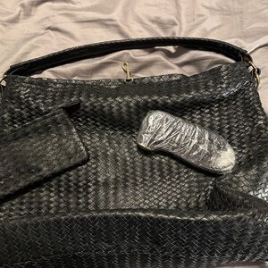 Elegant Black Woven Leather Tote